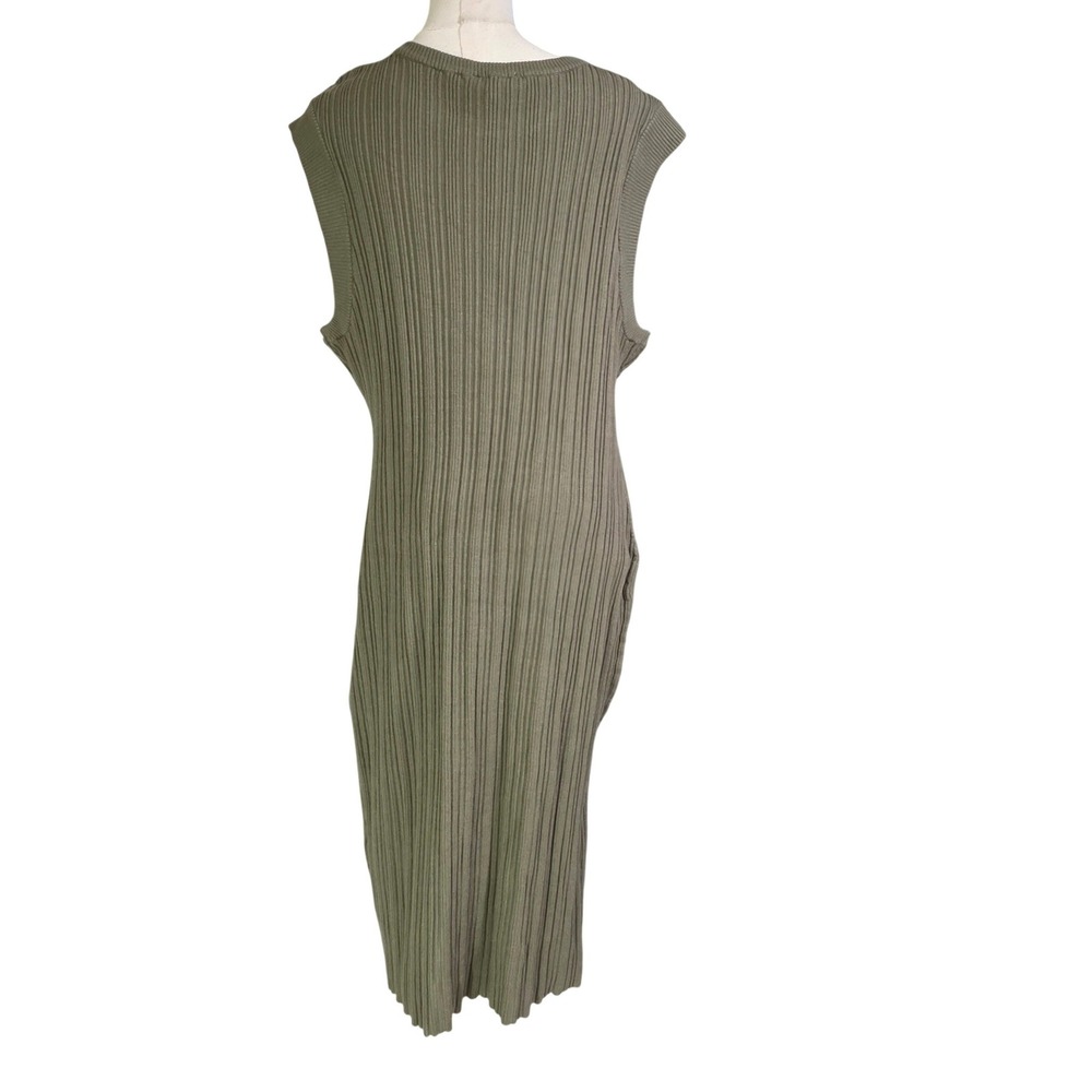 And Now This Ribbed Knit Midi Dress Womens 2X Olive Green Sleeveless Boat Neck